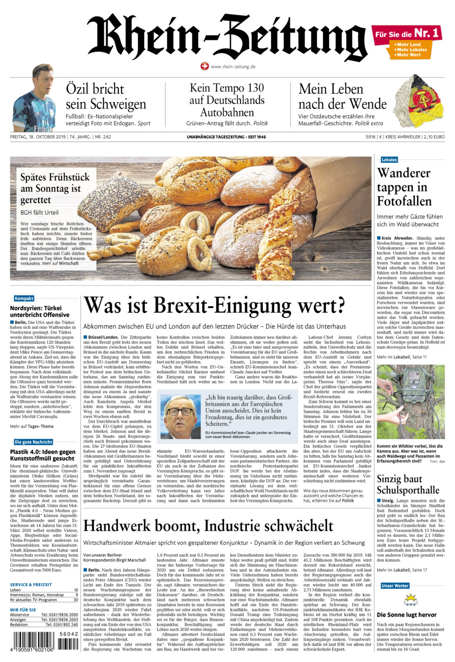 Rhein-Zeitung Kreis Ahrweiler vom Freitag, 18.10.2019