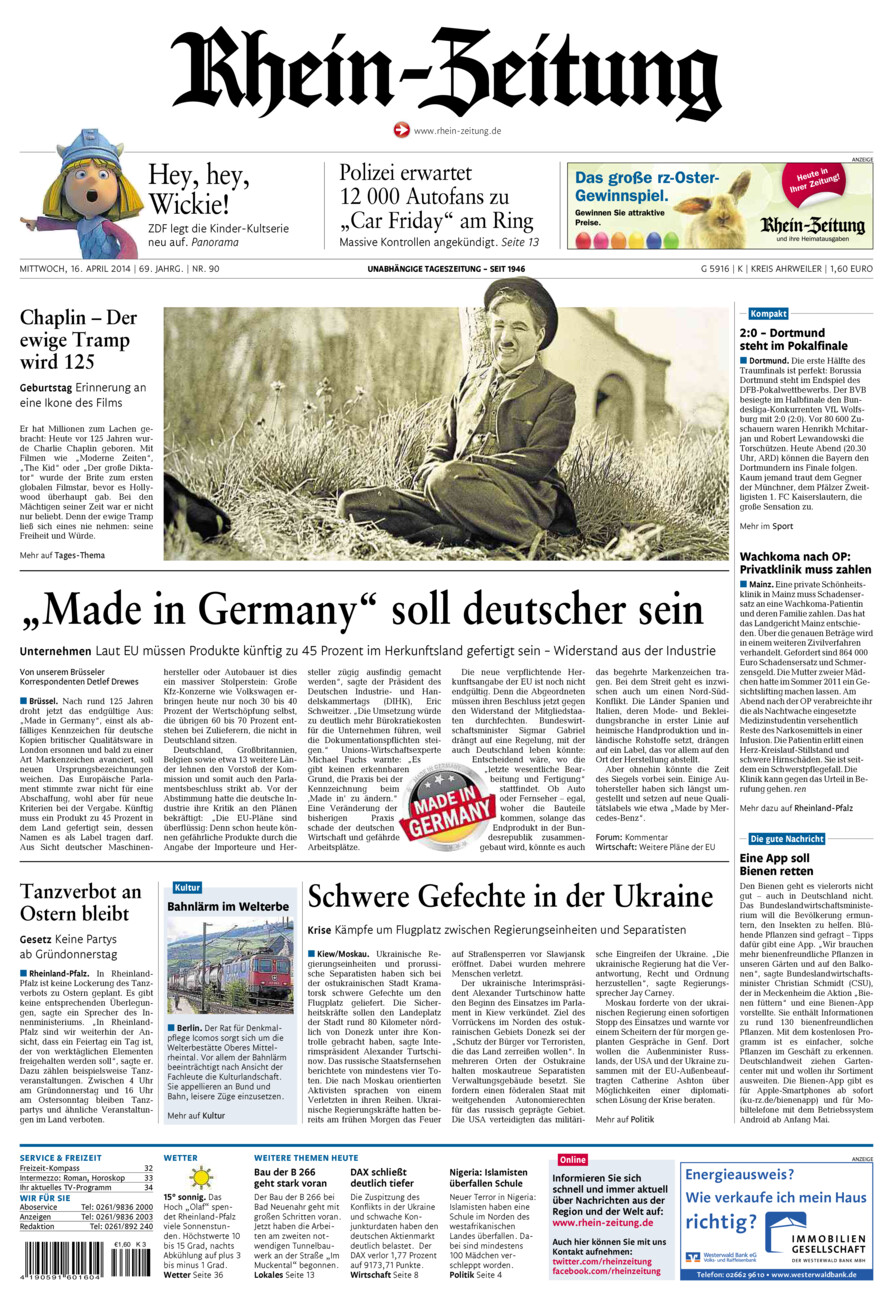 Rhein-Zeitung Kreis Ahrweiler vom Mittwoch, 16.04.2014