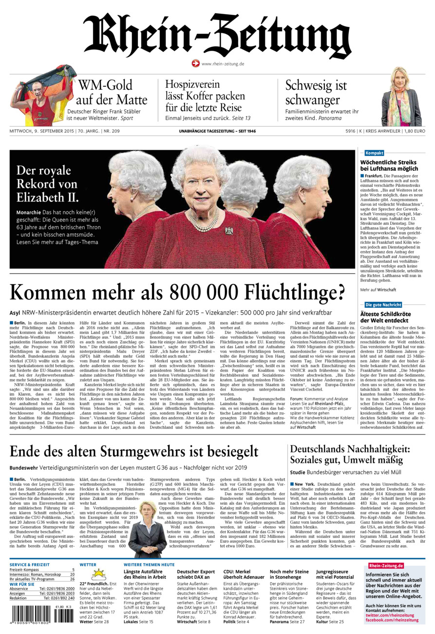Rhein-Zeitung Kreis Ahrweiler vom Mittwoch, 09.09.2015