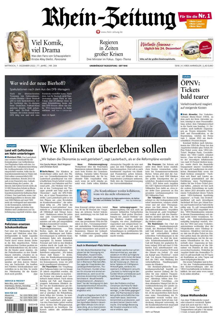 Rhein-Zeitung Kreis Ahrweiler vom Mittwoch, 07.12.2022