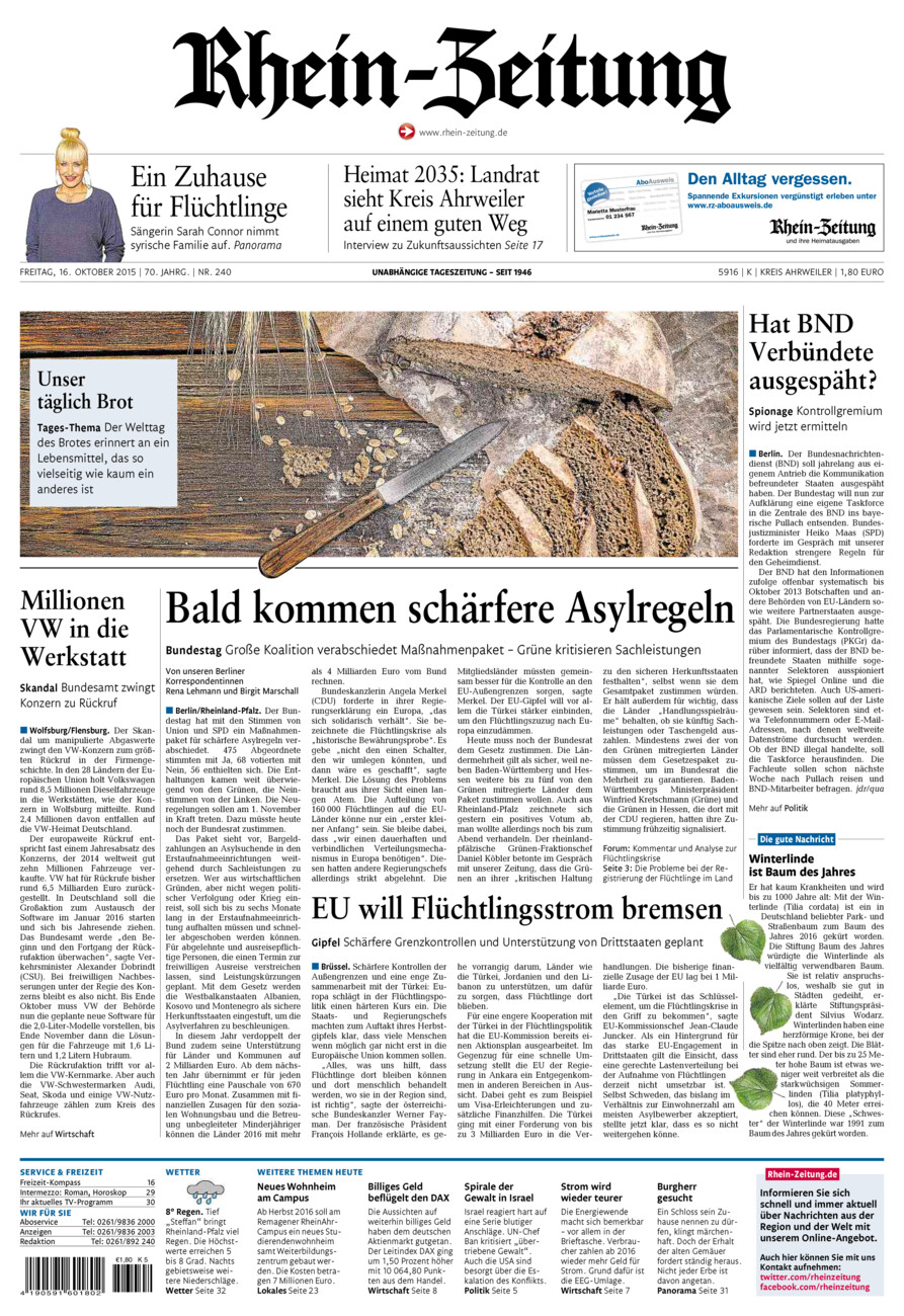 Rhein-Zeitung Kreis Ahrweiler vom Freitag, 16.10.2015