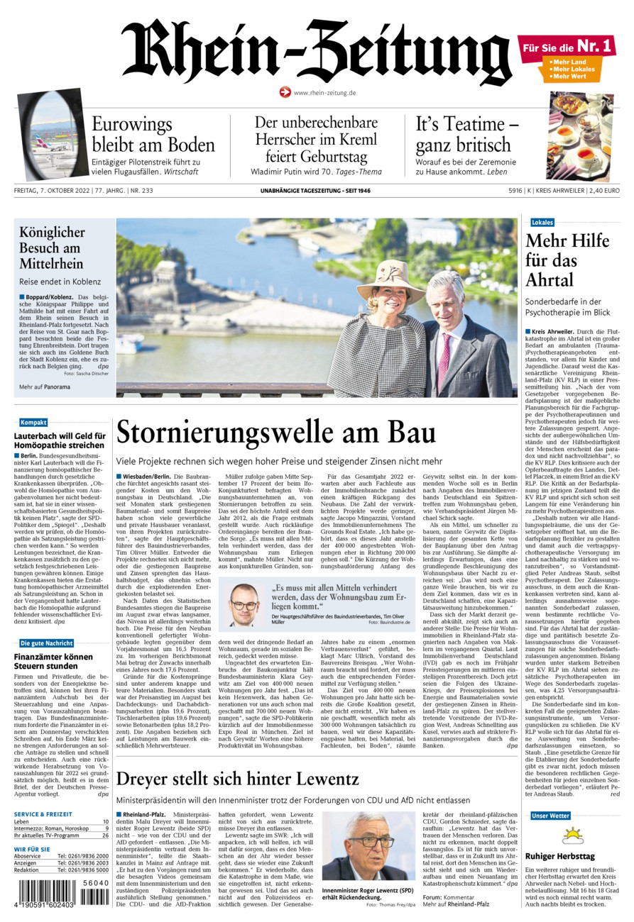 Rhein-Zeitung Kreis Ahrweiler vom Freitag, 07.10.2022