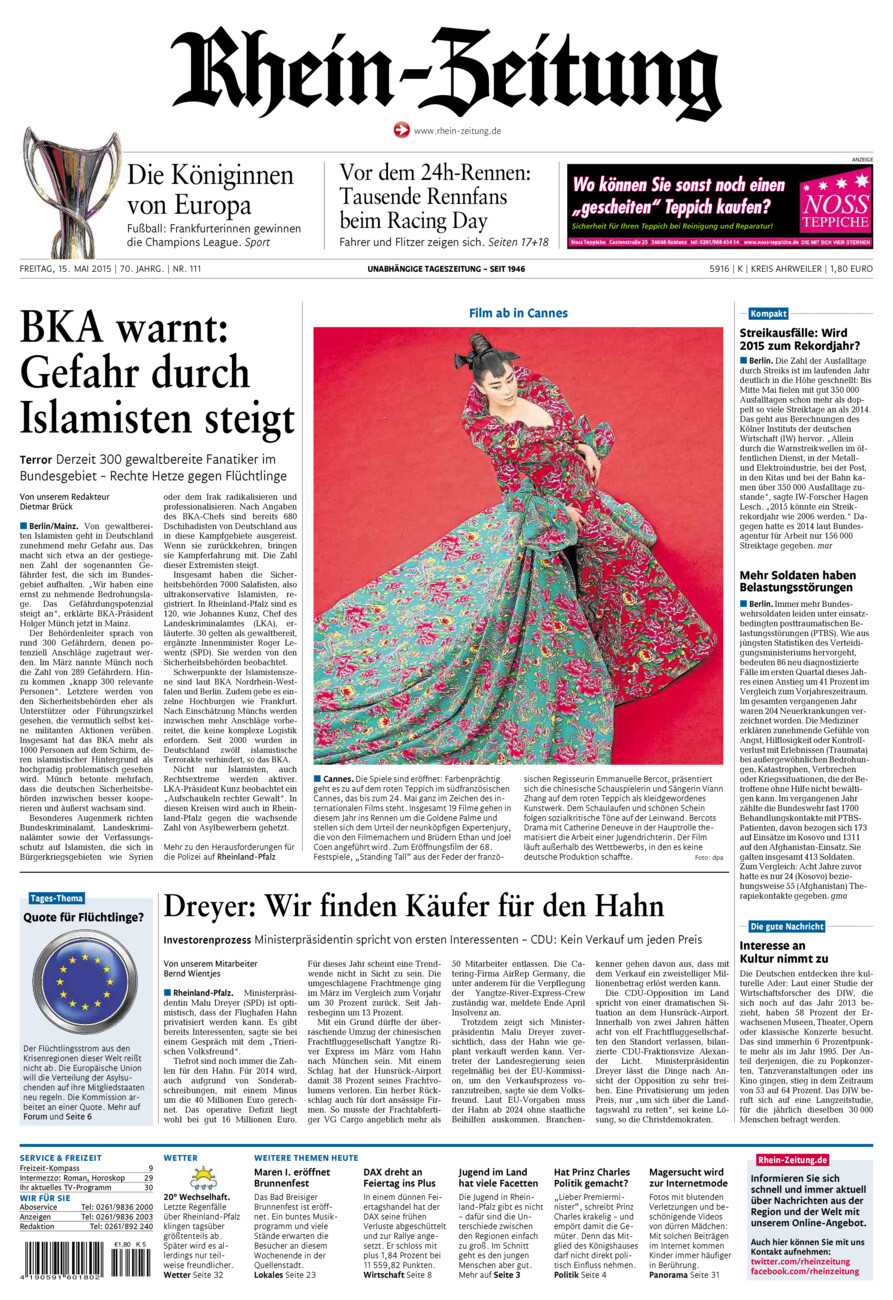 Rhein-Zeitung Kreis Ahrweiler vom Freitag, 15.05.2015