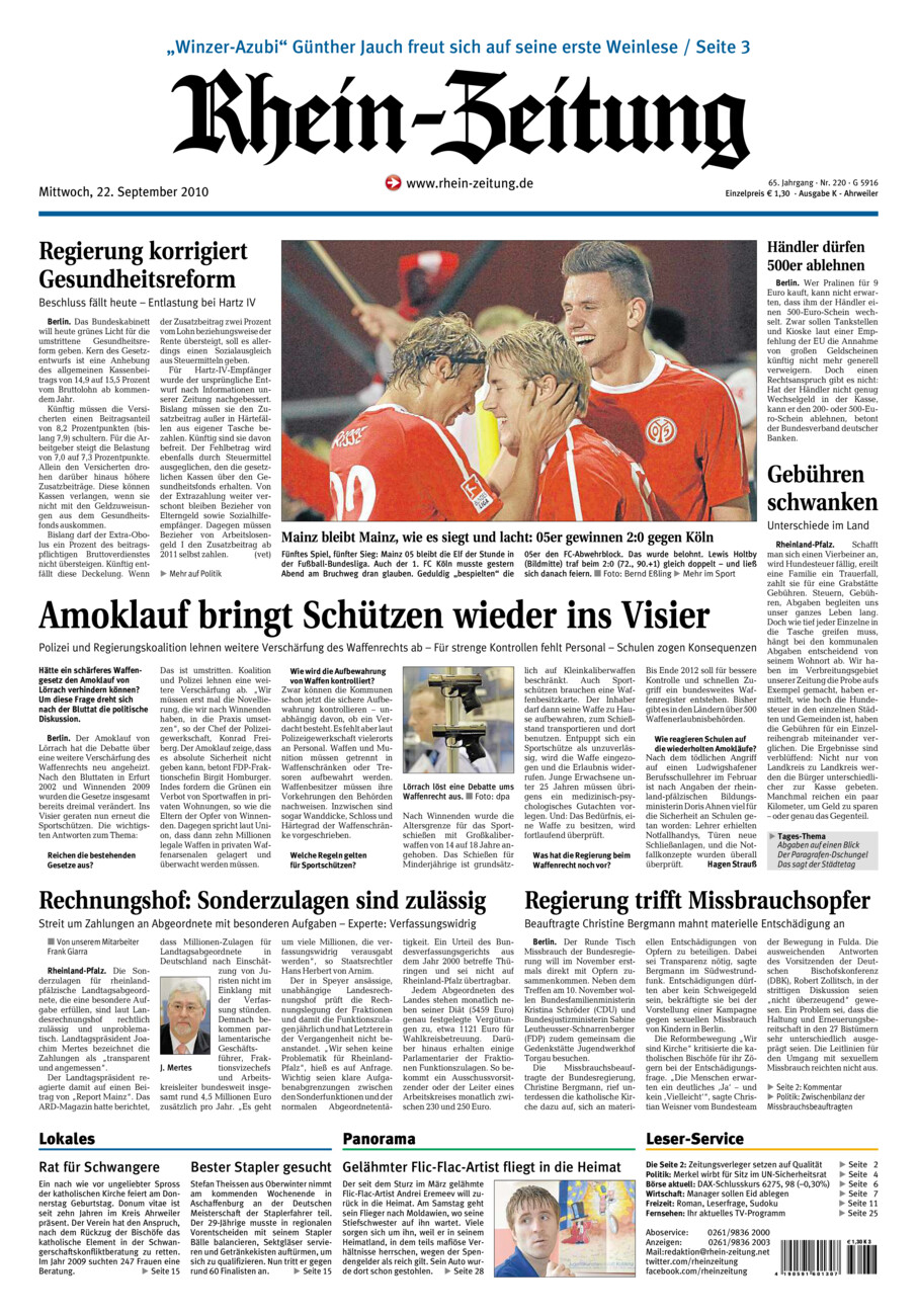 Rhein-Zeitung Kreis Ahrweiler vom Mittwoch, 22.09.2010