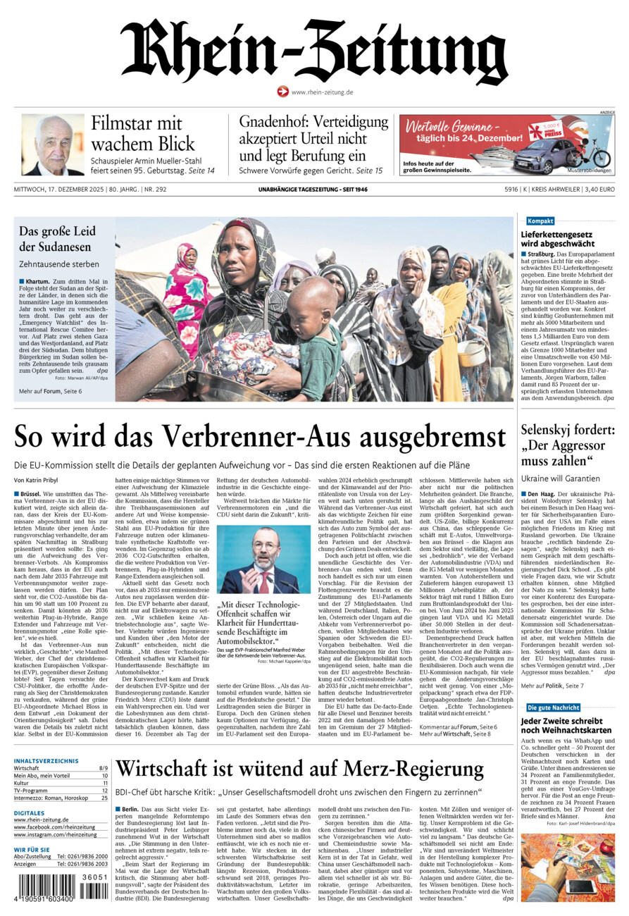 Rhein-Zeitung Kreis Ahrweiler vom Mittwoch, 17.12.2025