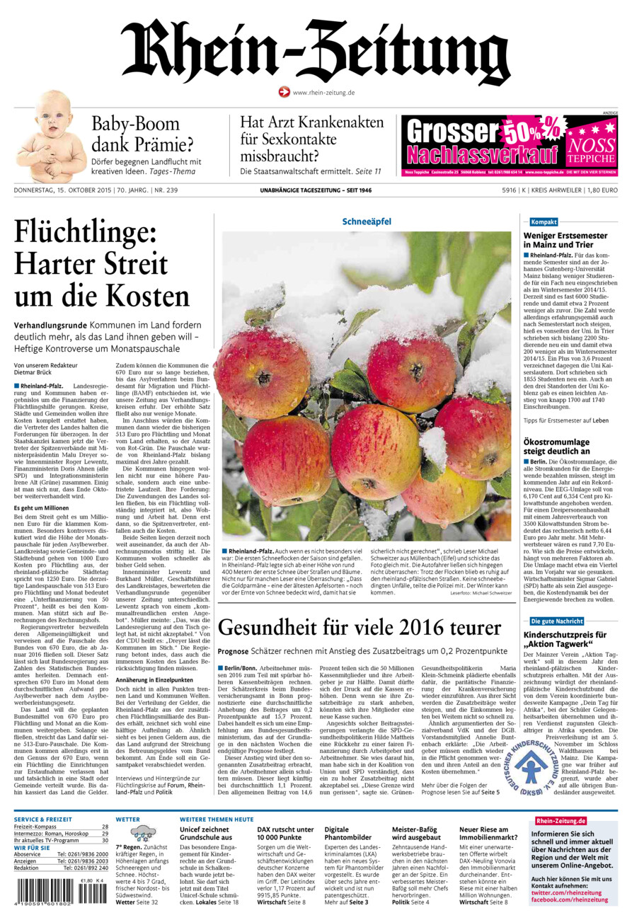 Rhein-Zeitung Kreis Ahrweiler vom Donnerstag, 15.10.2015