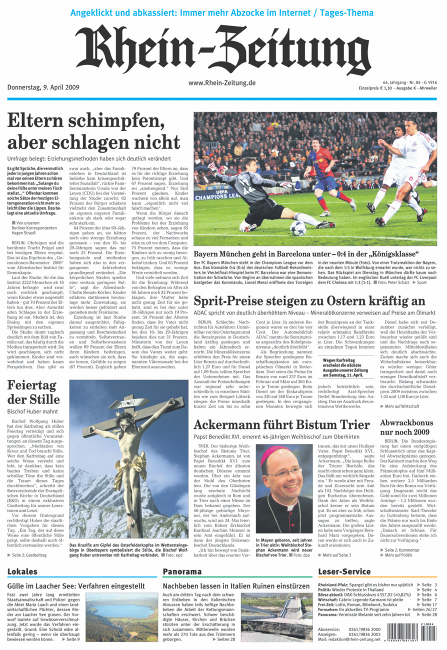 Rhein-Zeitung Kreis Ahrweiler vom Donnerstag, 09.04.2009
