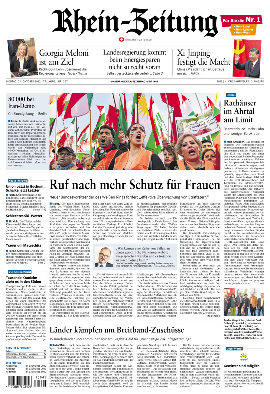 Rhein-Zeitung Kreis Ahrweiler vom Montag, 24.10.2022