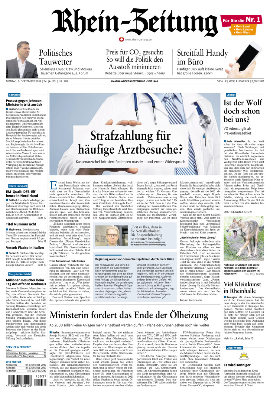 Rhein-Zeitung Kreis Ahrweiler vom Montag, 09.09.2019