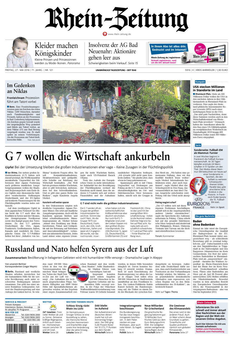 Rhein-Zeitung Kreis Ahrweiler vom Freitag, 27.05.2016