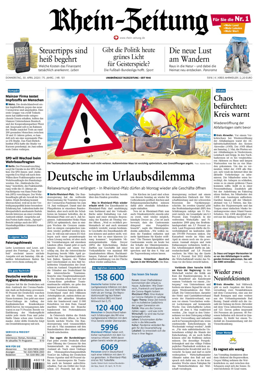 Rhein-Zeitung Kreis Ahrweiler vom Donnerstag, 30.04.2020