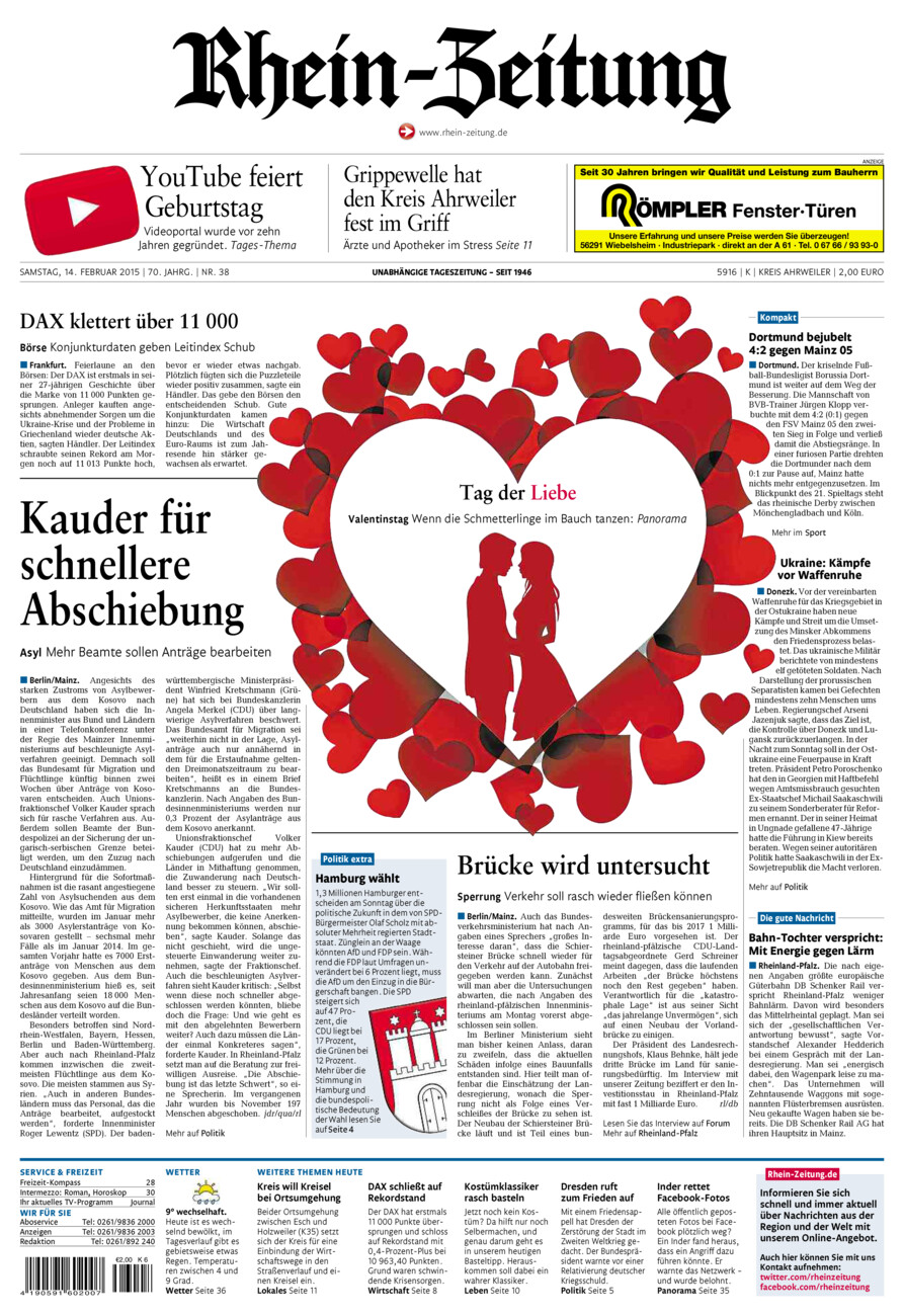 Rhein-Zeitung Kreis Ahrweiler vom Samstag, 14.02.2015