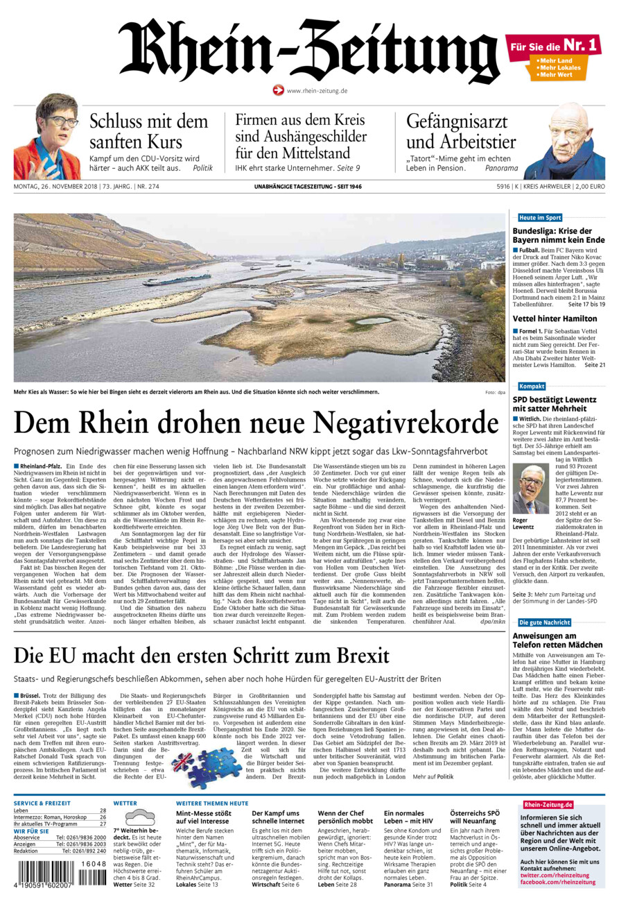 Rhein-Zeitung Kreis Ahrweiler vom Montag, 26.11.2018
