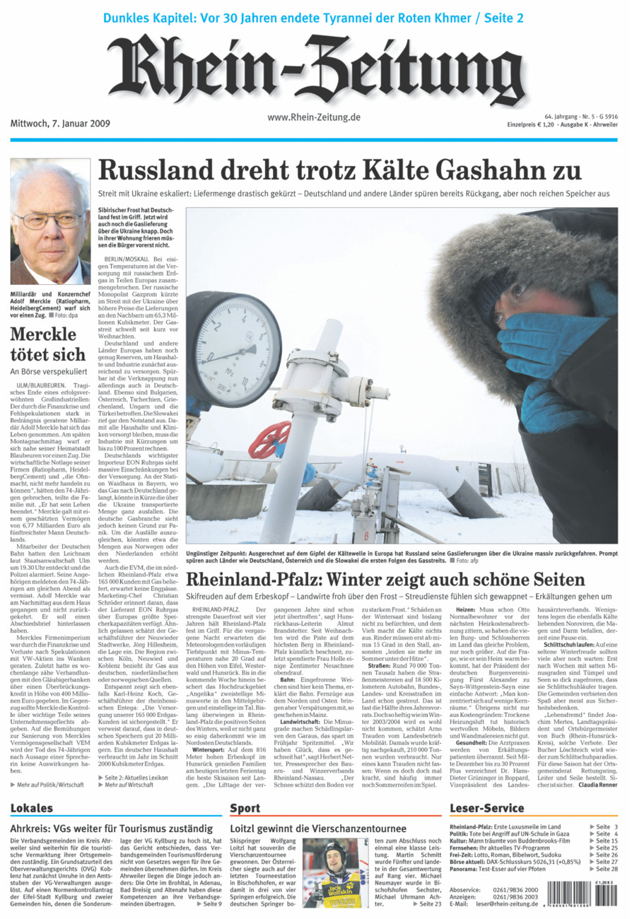 Rhein-Zeitung Kreis Ahrweiler vom Mittwoch, 07.01.2009
