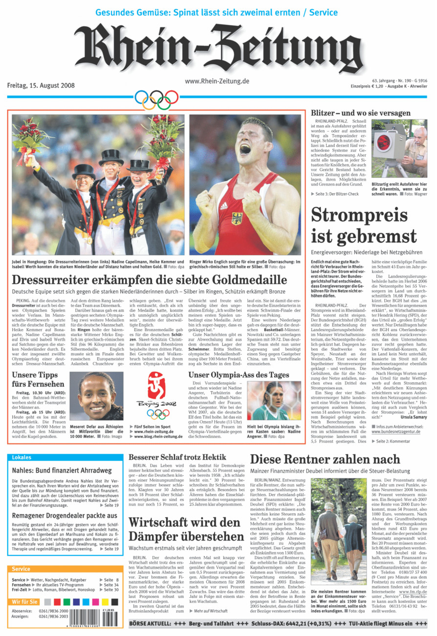 Rhein-Zeitung Kreis Ahrweiler vom Freitag, 15.08.2008