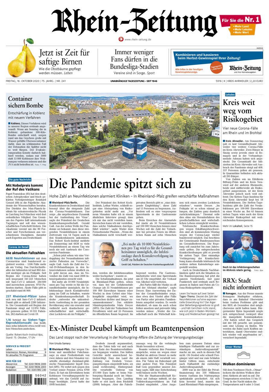 Rhein-Zeitung Kreis Ahrweiler vom Freitag, 16.10.2020