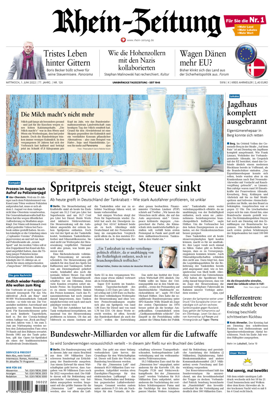 Rhein-Zeitung Kreis Ahrweiler vom Mittwoch, 01.06.2022