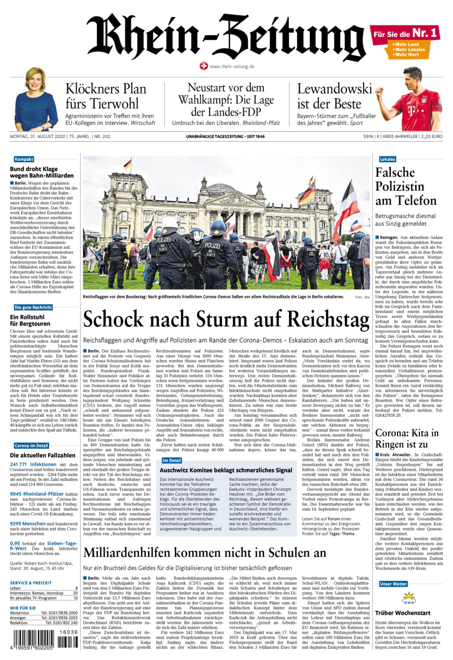 Rhein-Zeitung Kreis Ahrweiler vom Montag, 31.08.2020