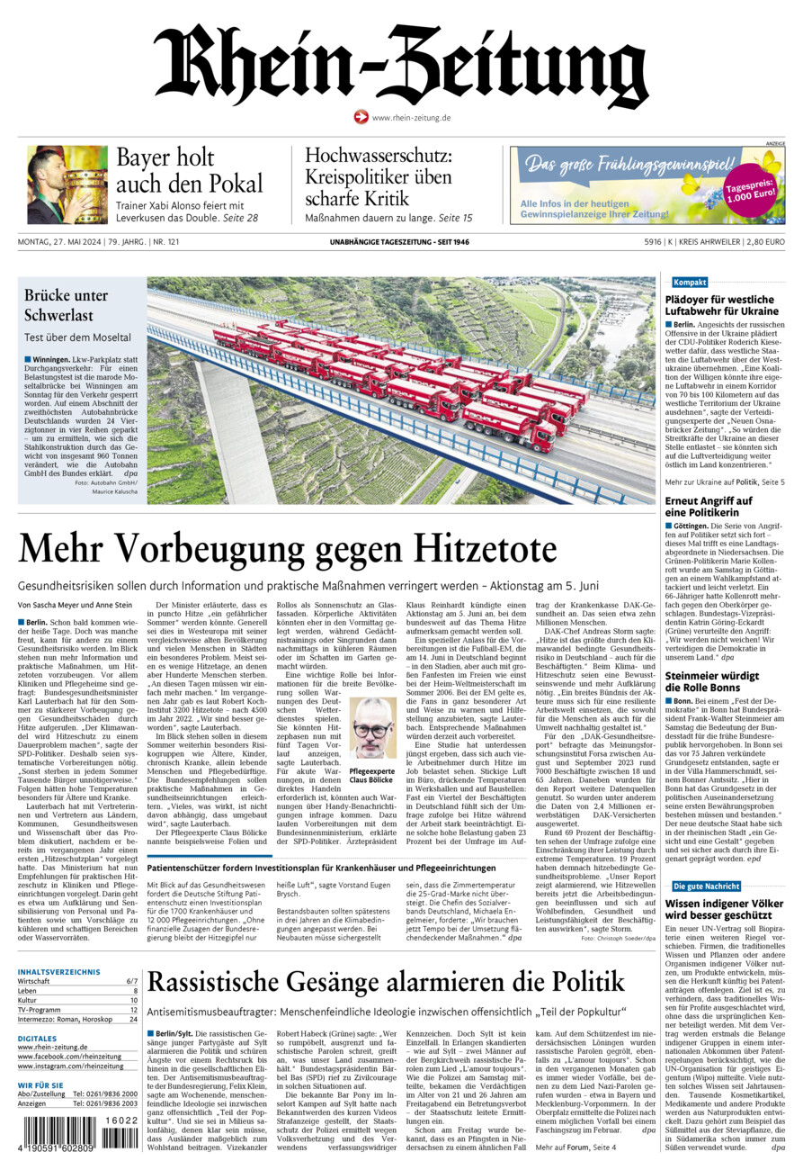 Rhein-Zeitung Kreis Ahrweiler vom Montag, 27.05.2024