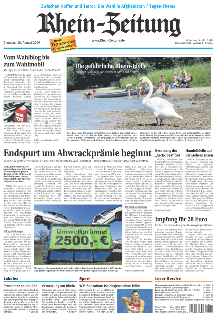 Rhein-Zeitung Kreis Ahrweiler vom Dienstag, 18.08.2009