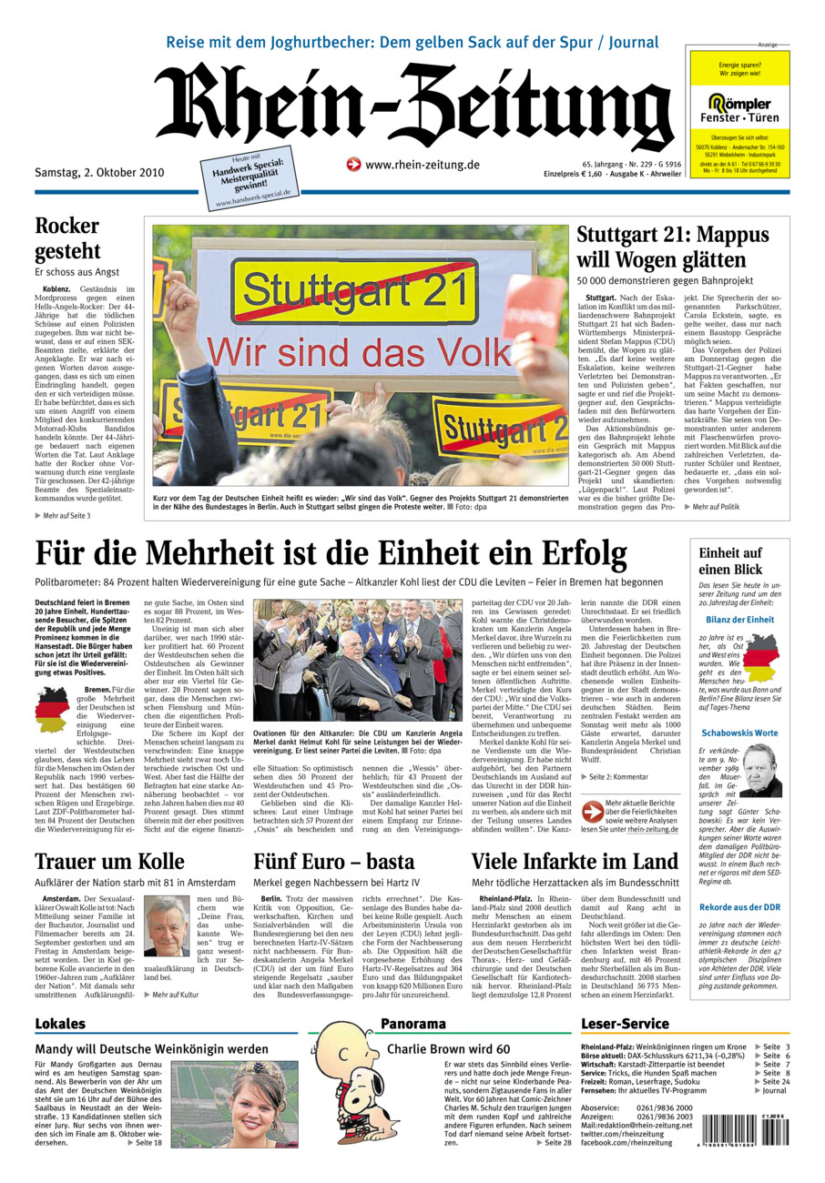 Rhein-Zeitung Kreis Ahrweiler vom Samstag, 02.10.2010