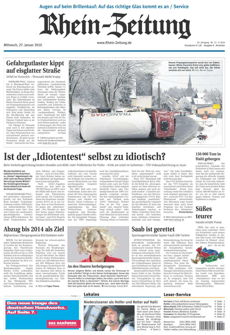 Rhein-Zeitung Kreis Ahrweiler vom Mittwoch, 27.01.2010