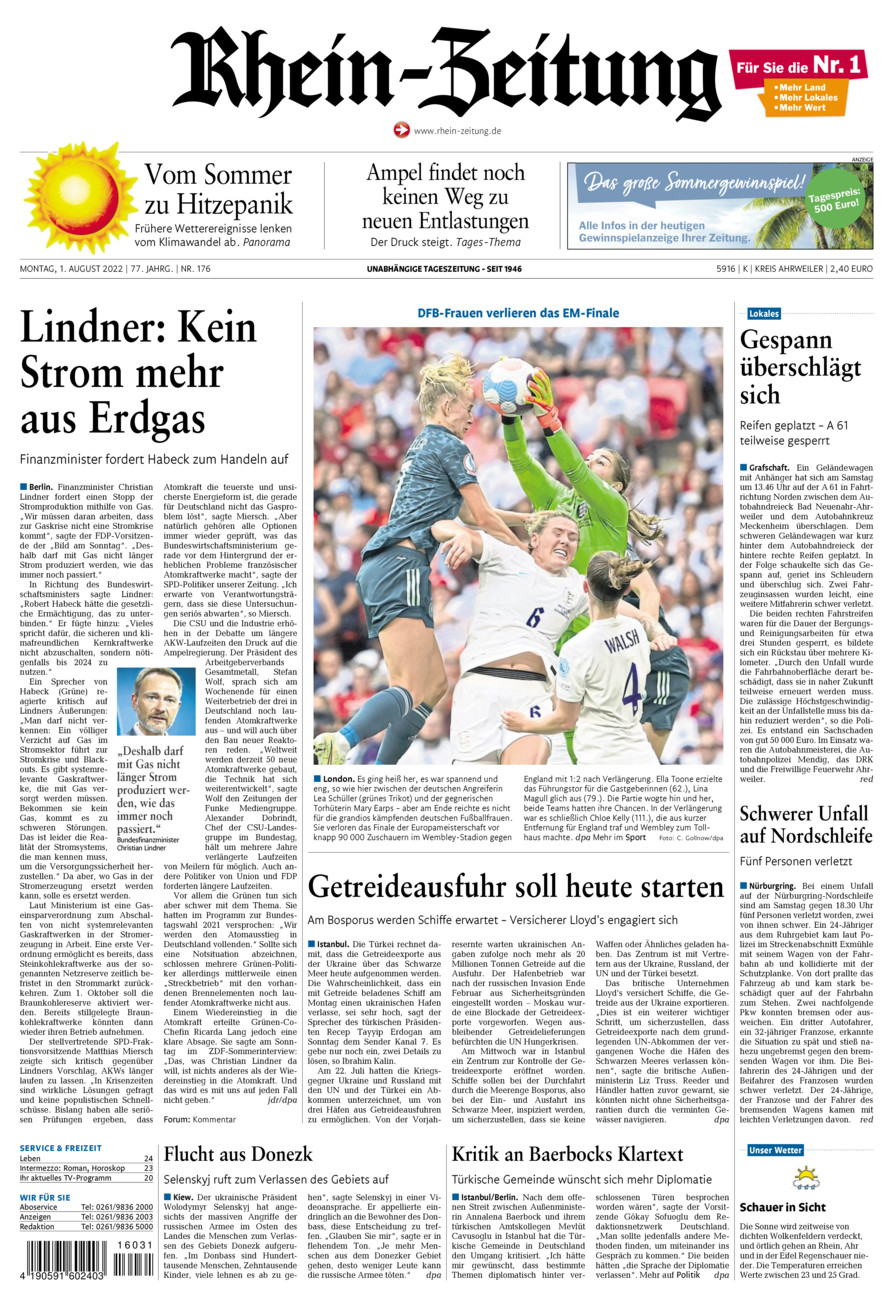 Rhein-Zeitung Kreis Ahrweiler vom Montag, 01.08.2022