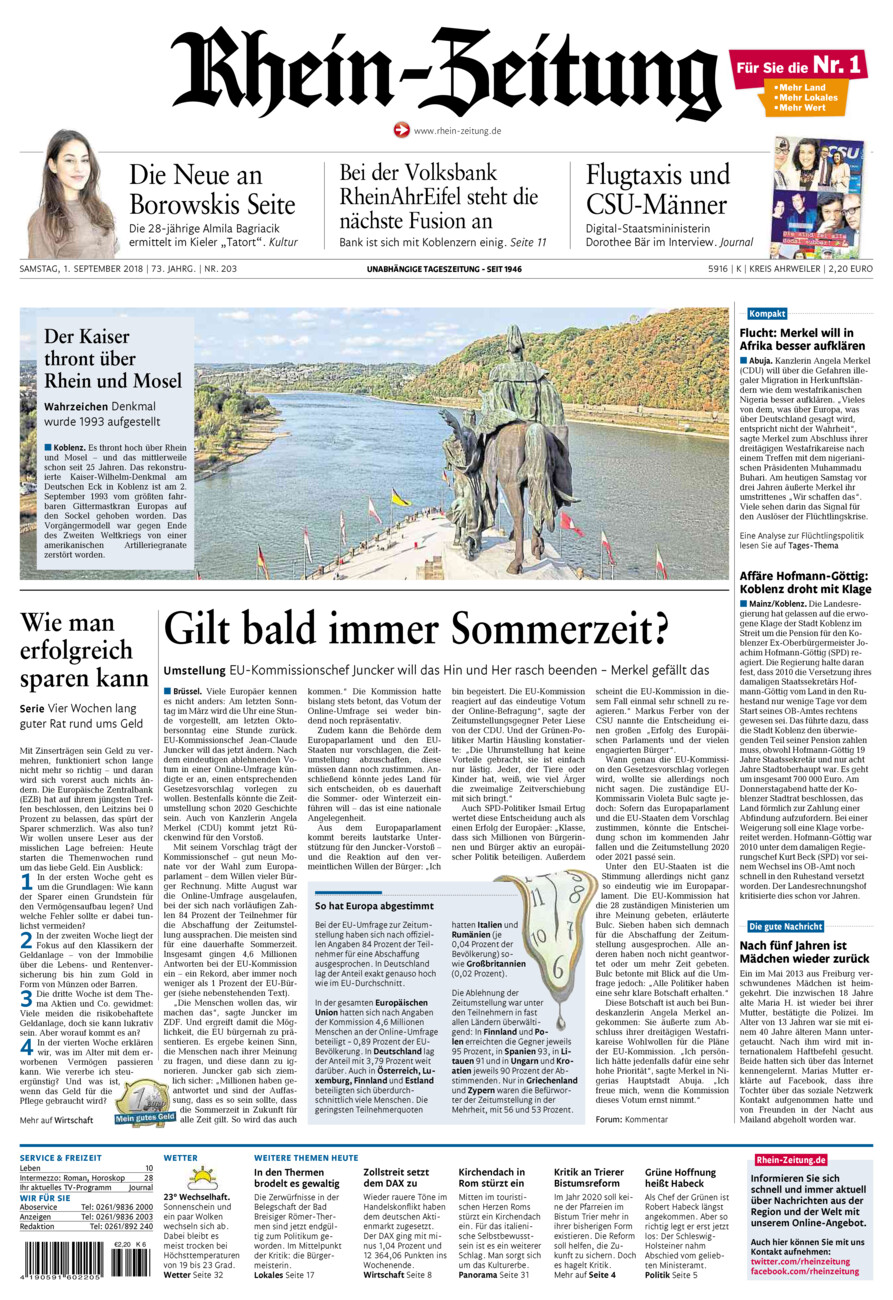 Rhein-Zeitung Kreis Ahrweiler vom Samstag, 01.09.2018