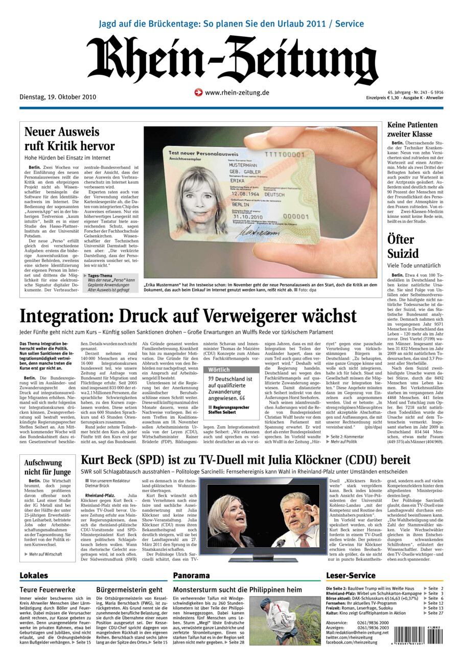 Rhein-Zeitung Kreis Ahrweiler vom Dienstag, 19.10.2010