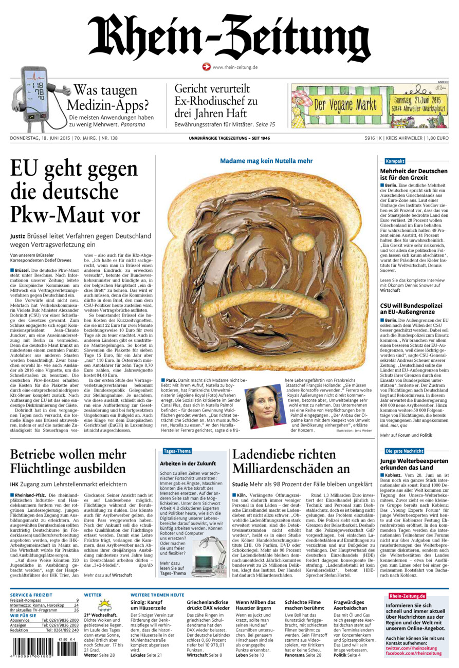 Rhein-Zeitung Kreis Ahrweiler vom Donnerstag, 18.06.2015