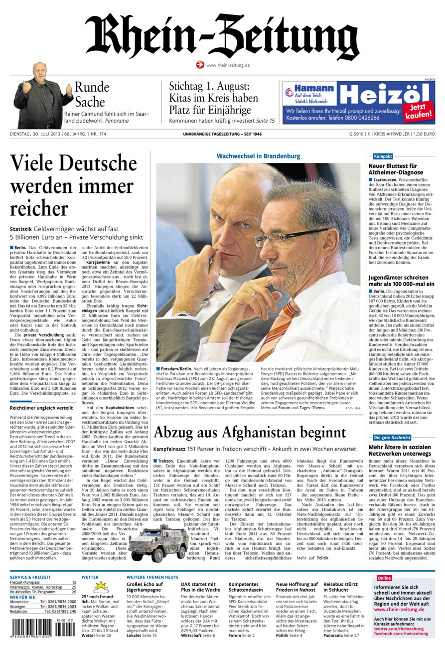 Rhein-Zeitung Kreis Ahrweiler vom Dienstag, 30.07.2013