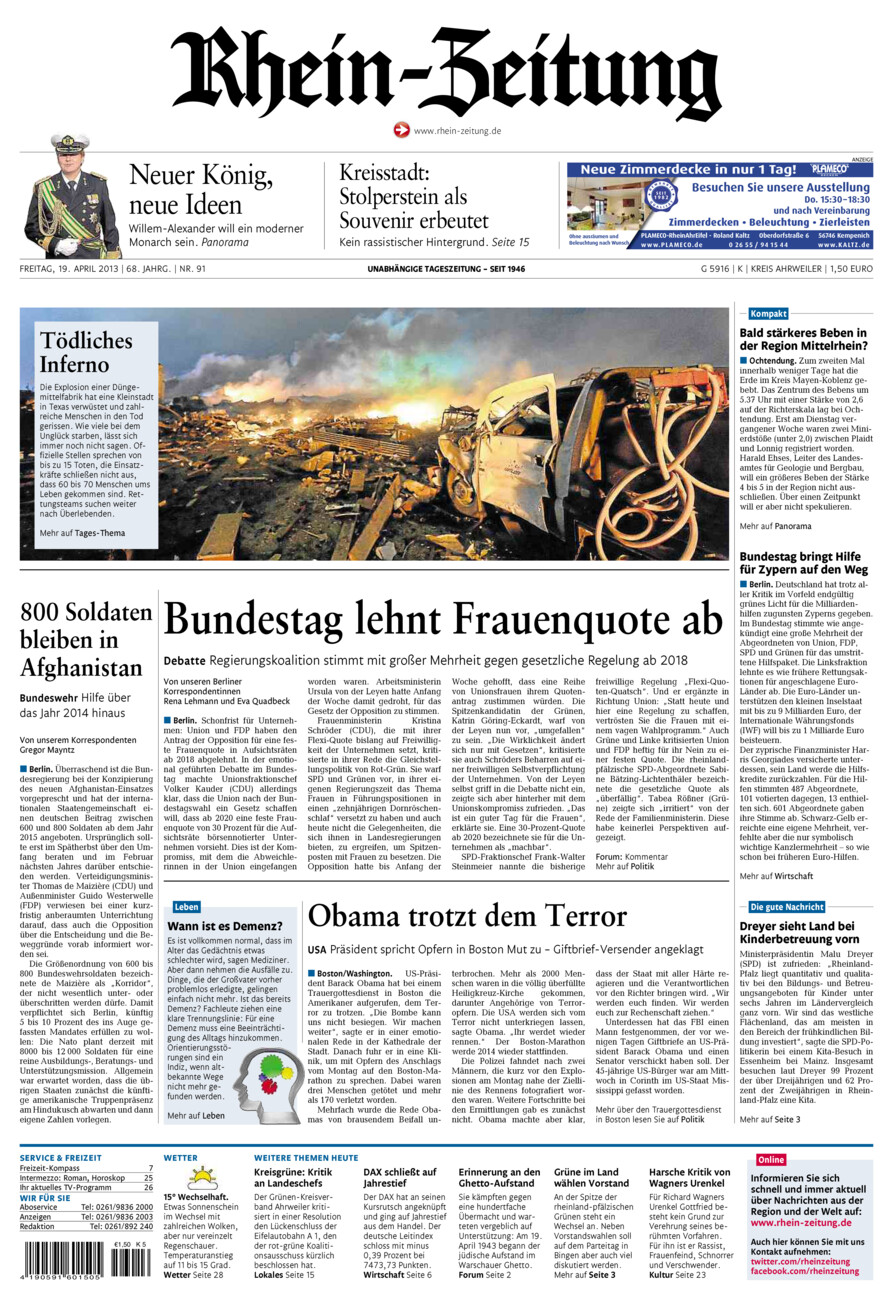 Rhein-Zeitung Kreis Ahrweiler vom Freitag, 19.04.2013