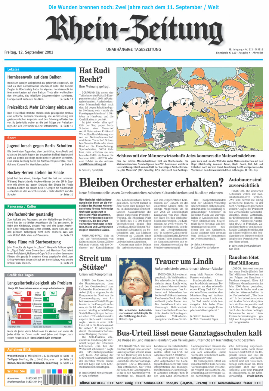Rhein-Zeitung Kreis Ahrweiler vom Freitag, 12.09.2003