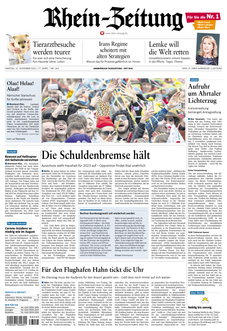 Rhein-Zeitung Kreis Ahrweiler vom Samstag, 12.11.2022