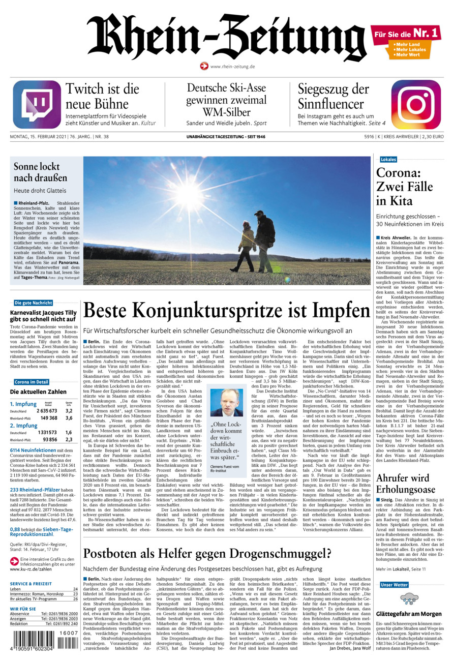 Rhein-Zeitung Kreis Ahrweiler vom Montag, 15.02.2021