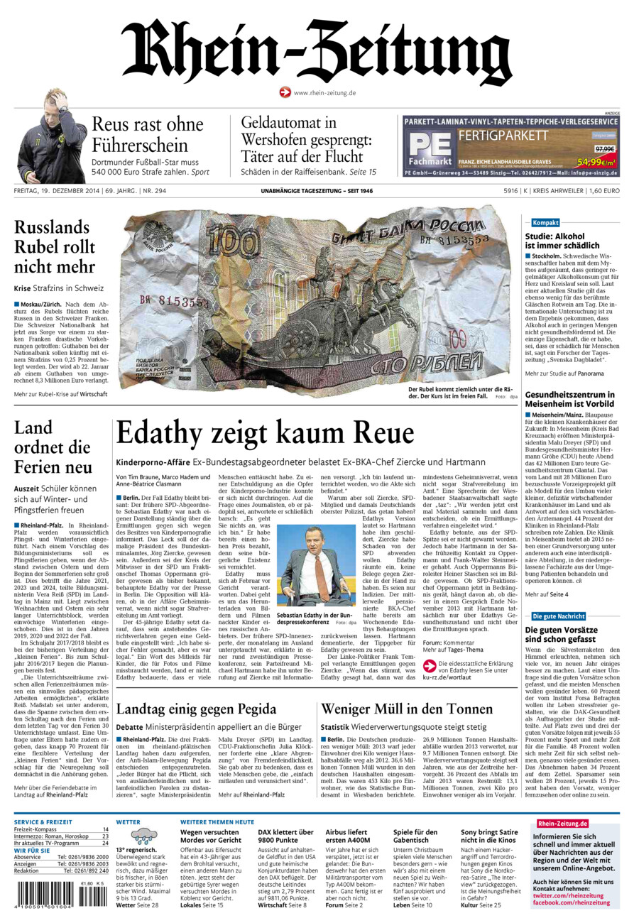 Rhein-Zeitung Kreis Ahrweiler vom Freitag, 19.12.2014