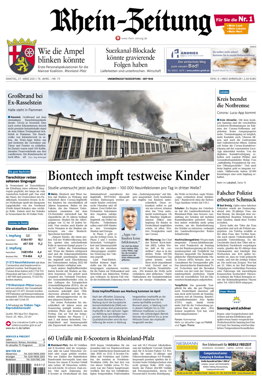 Rhein-Zeitung Kreis Ahrweiler vom Samstag, 27.03.2021