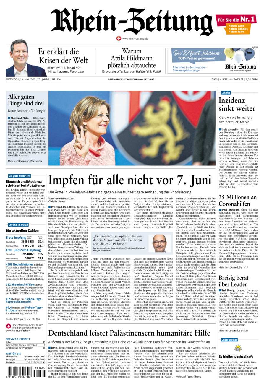 Rhein-Zeitung Kreis Ahrweiler vom Mittwoch, 19.05.2021