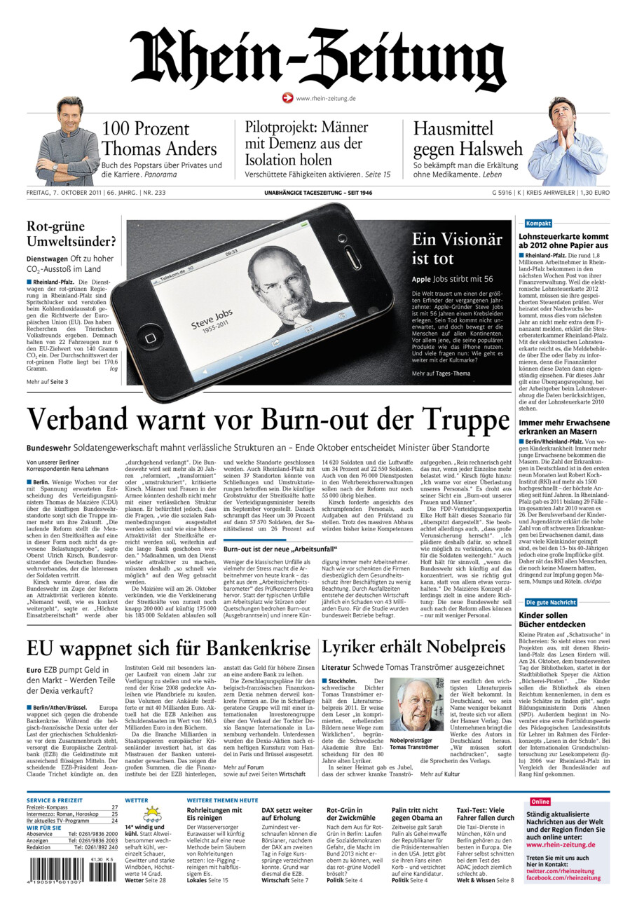 Rhein-Zeitung Kreis Ahrweiler vom Freitag, 07.10.2011