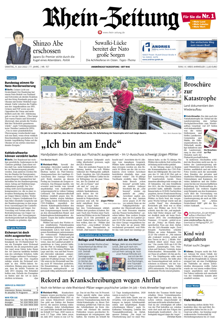 Rhein-Zeitung Kreis Ahrweiler vom Samstag, 09.07.2022