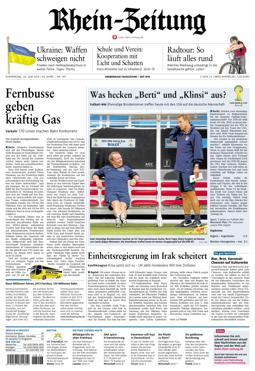 Rhein-Zeitung Kreis Ahrweiler vom Donnerstag, 26.06.2014