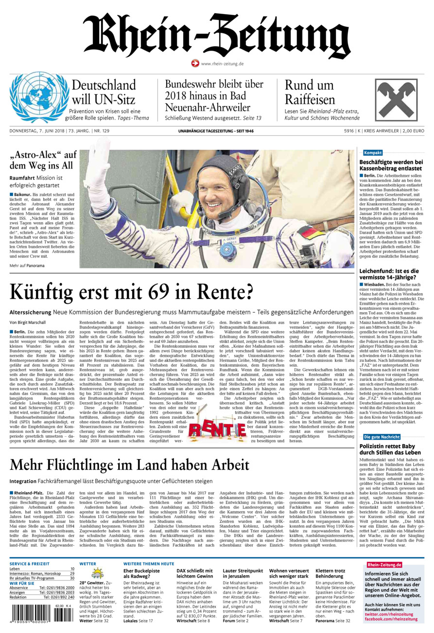 Rhein-Zeitung Kreis Ahrweiler vom Donnerstag, 07.06.2018