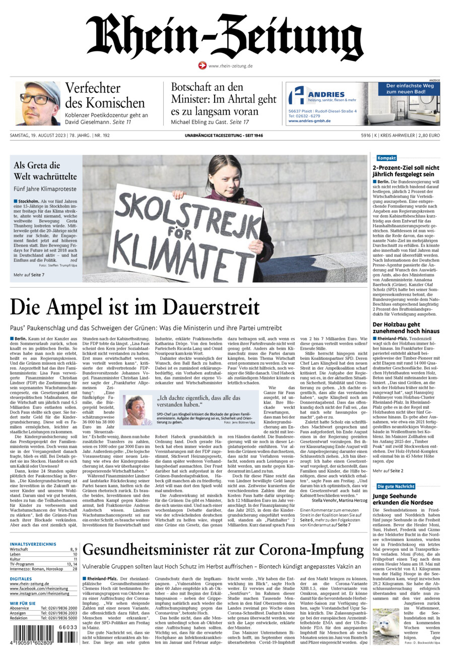 Rhein-Zeitung Kreis Ahrweiler vom Samstag, 19.08.2023