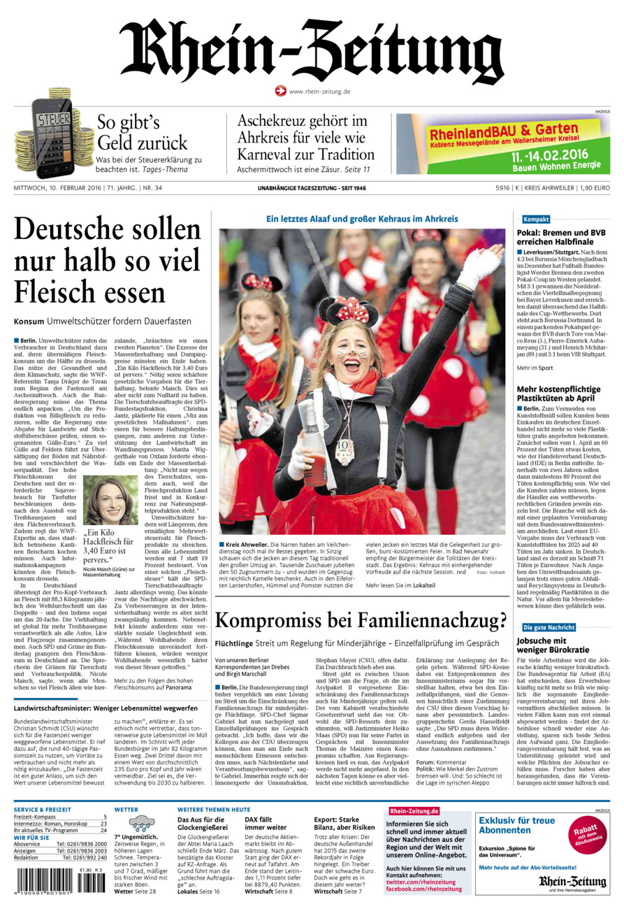 Rhein-Zeitung Kreis Ahrweiler vom Mittwoch, 10.02.2016