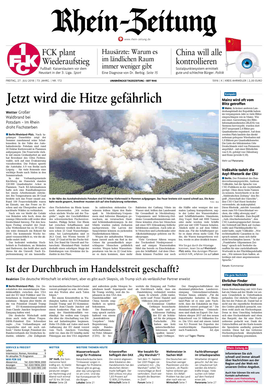 Rhein-Zeitung Kreis Ahrweiler vom Freitag, 27.07.2018