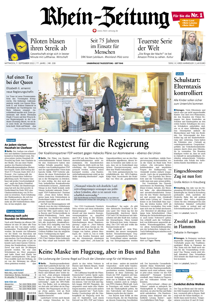Rhein-Zeitung Kreis Ahrweiler vom Mittwoch, 07.09.2022