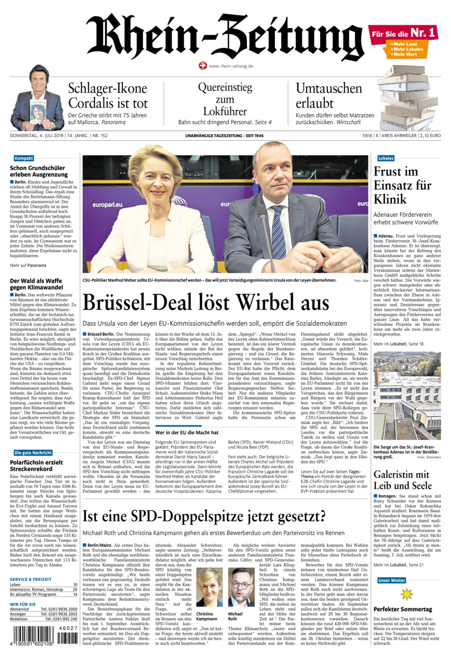 Rhein-Zeitung Kreis Ahrweiler vom Donnerstag, 04.07.2019