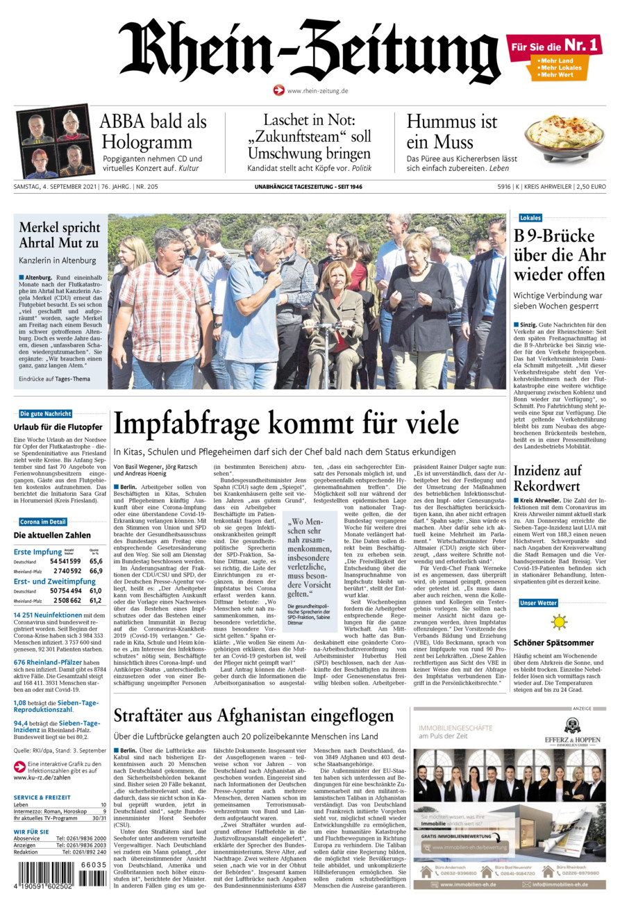 Rhein-Zeitung Kreis Ahrweiler vom Samstag, 04.09.2021