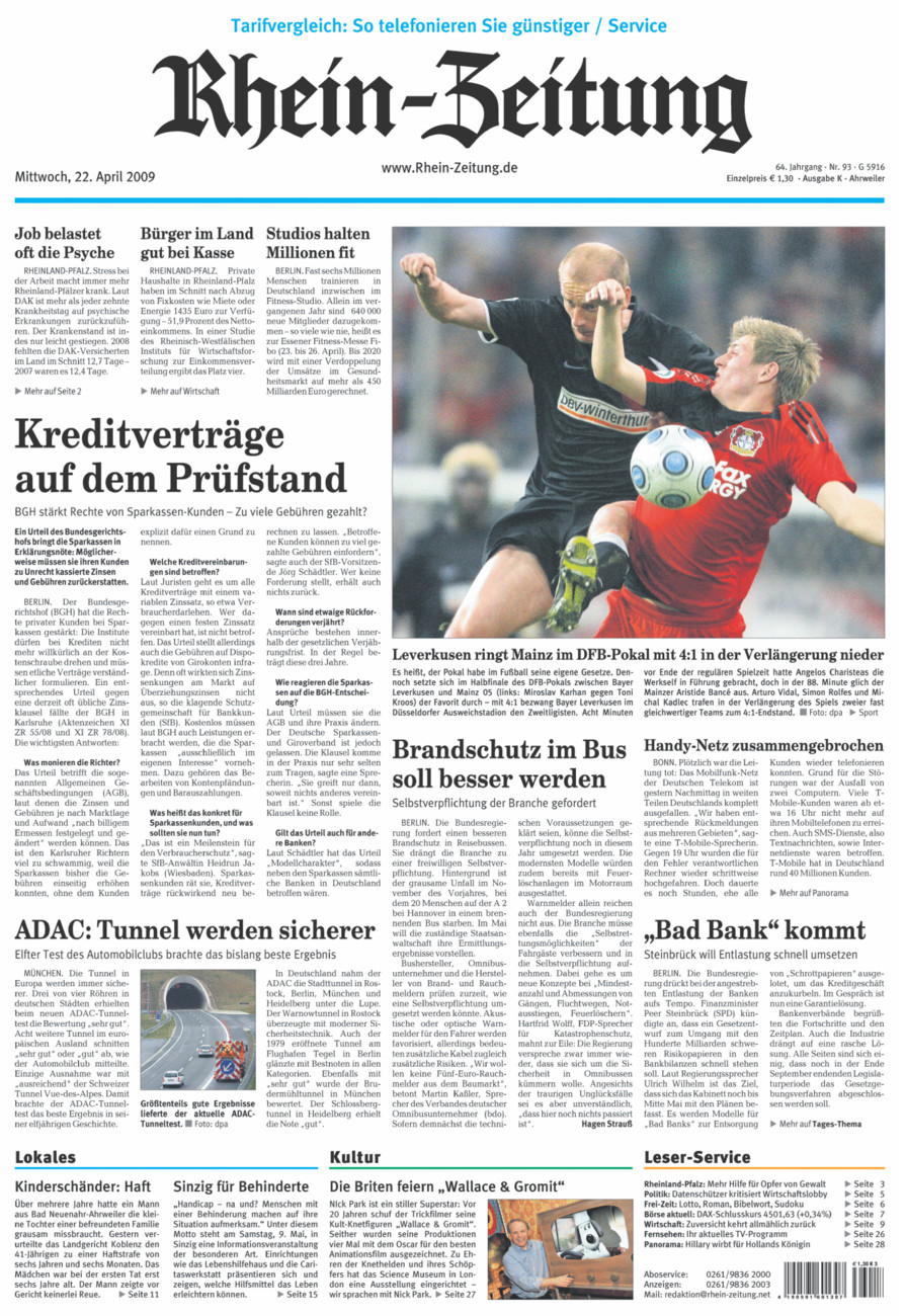 Rhein-Zeitung Kreis Ahrweiler vom Mittwoch, 22.04.2009