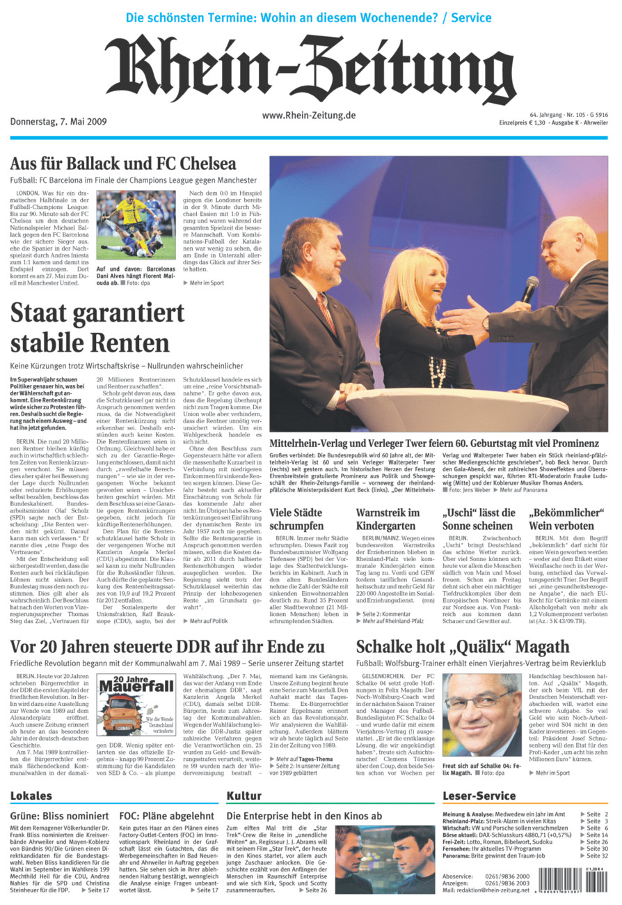 Rhein-Zeitung Kreis Ahrweiler vom Donnerstag, 07.05.2009